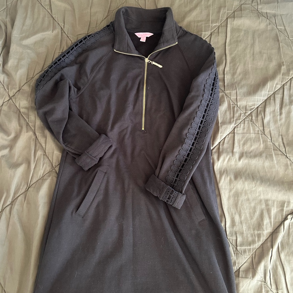 Lilly Pulitzer Skipper Popover Solid Dress in Black w/Lace